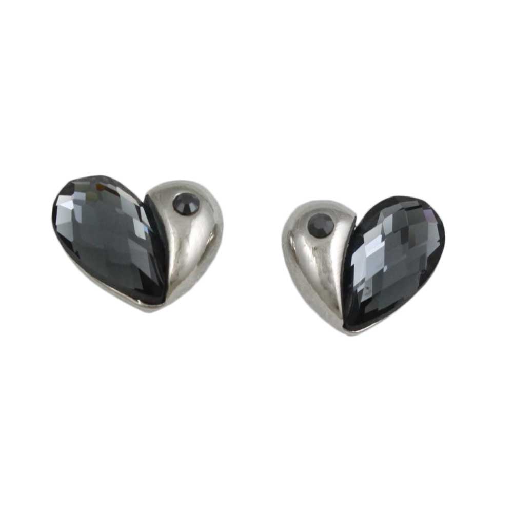 Black Crystal Heart Stud Pierced Earring - REC151 - Lilylin Designs