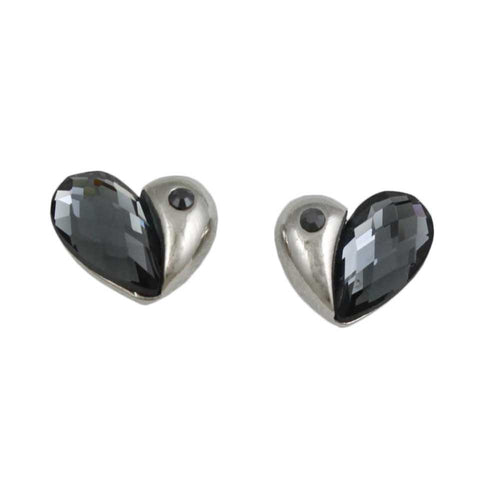 Black Crystal Heart Stud Pierced Earring - REC151 - Lilylin Designs
