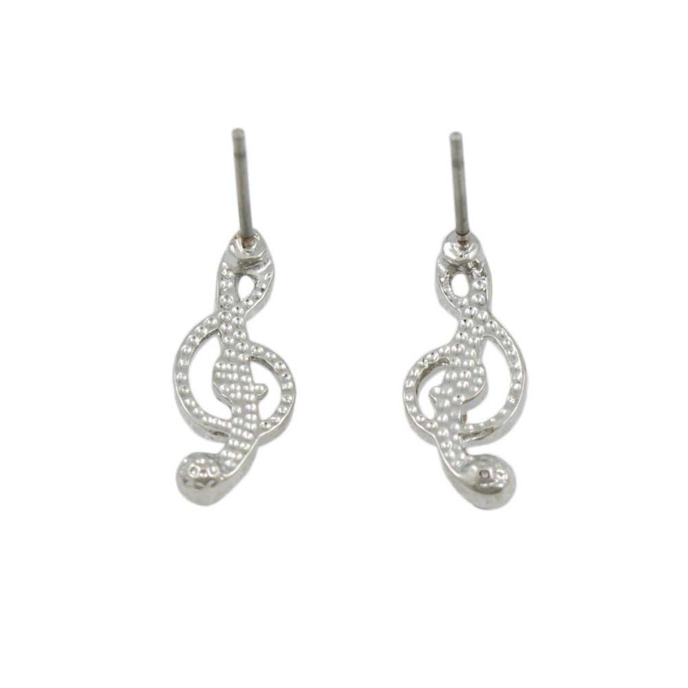 Small Silver Crystal G Clef Music Note Pierced Earring - REC186 - Lilylin Designs