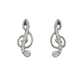 Small Silver Crystal G Clef Music Note Pierced Earring - REC186 - Lilylin Designs