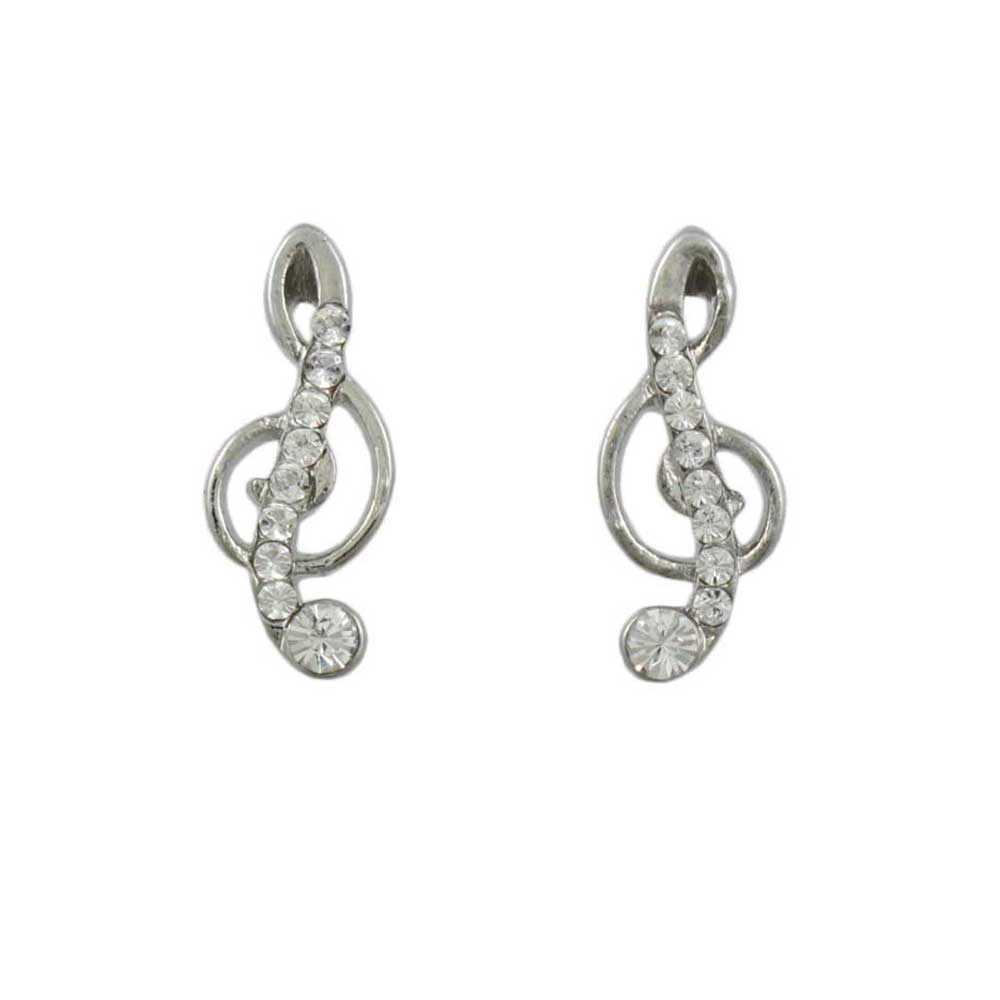 Small Silver Crystal G Clef Music Note Pierced Earring - REC186 - Lilylin Designs