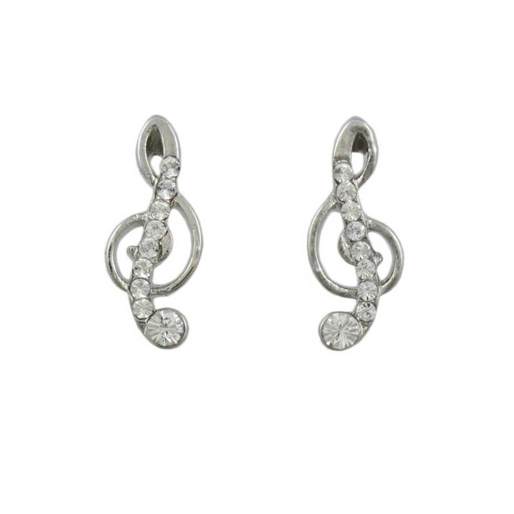 Lilylin Designs Small Silver Crystal G Clef Music Note Pierced Earring