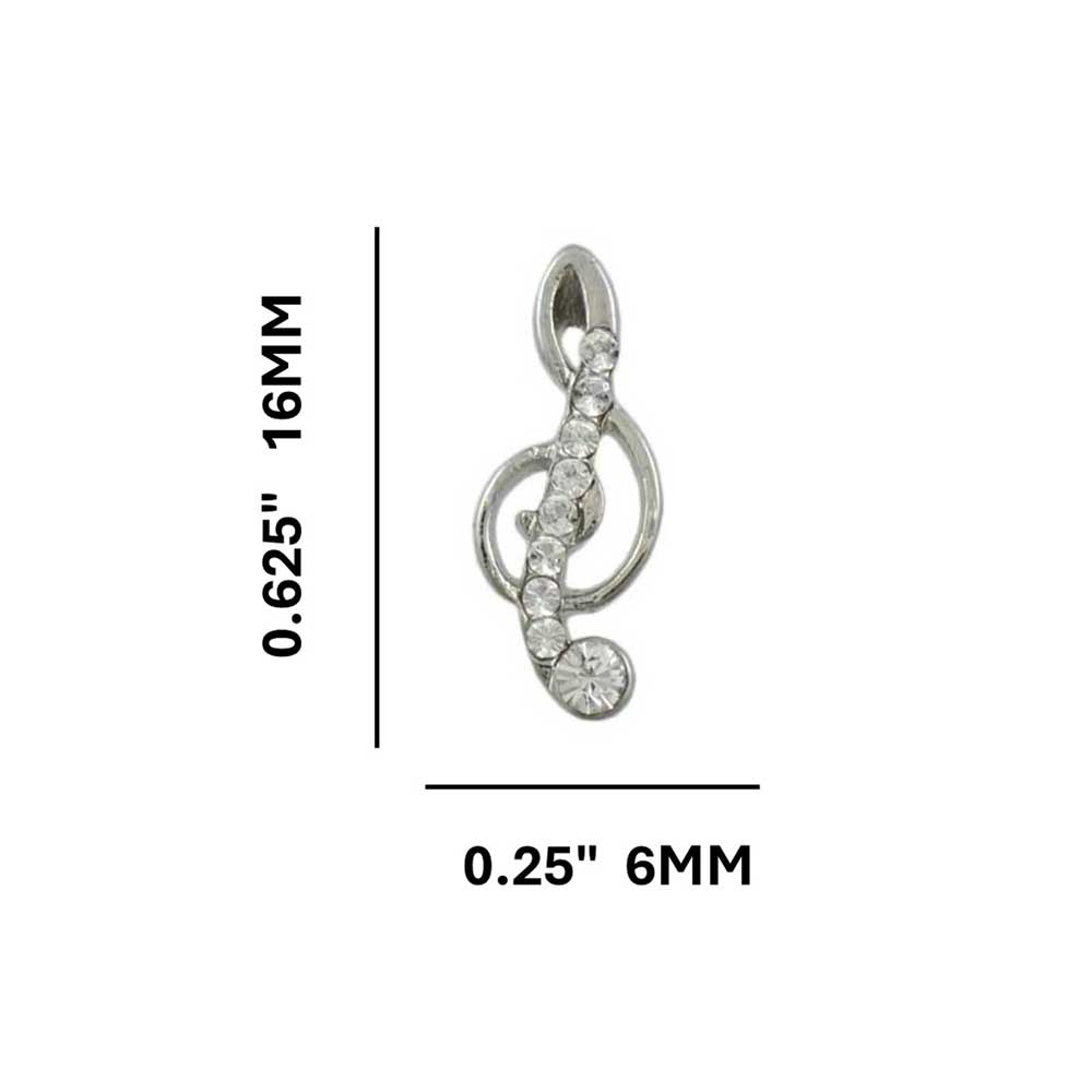 Small Silver Crystal G Clef Music Note Pierced Earring - REC186 - Lilylin Designs