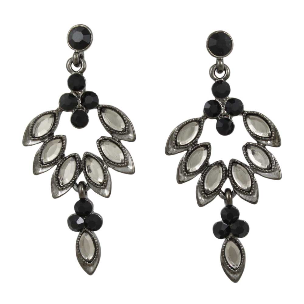 Gray Marquis with Black Crystals Dangling Earring - REC276B - Lilylin Designs