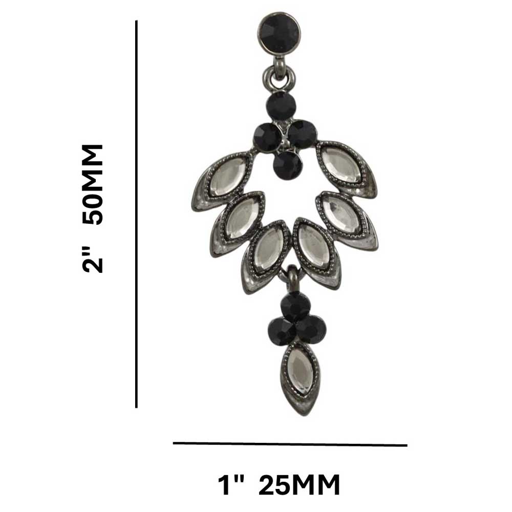 Gray Marquis with Black Crystals Dangling Earring - REC276B - Lilylin Designs