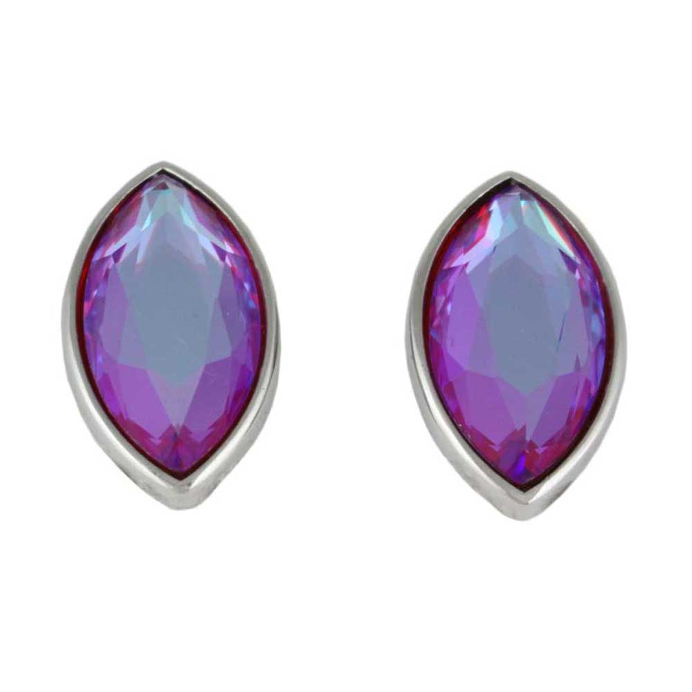 Large Iridescent Purple Marquis Glass Clip Earring - REC280C - Lilylin Designs