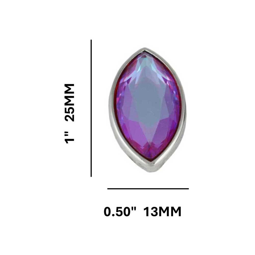 Large Iridescent Purple Marquis Glass Clip Earring - REC280C - Lilylin Designs