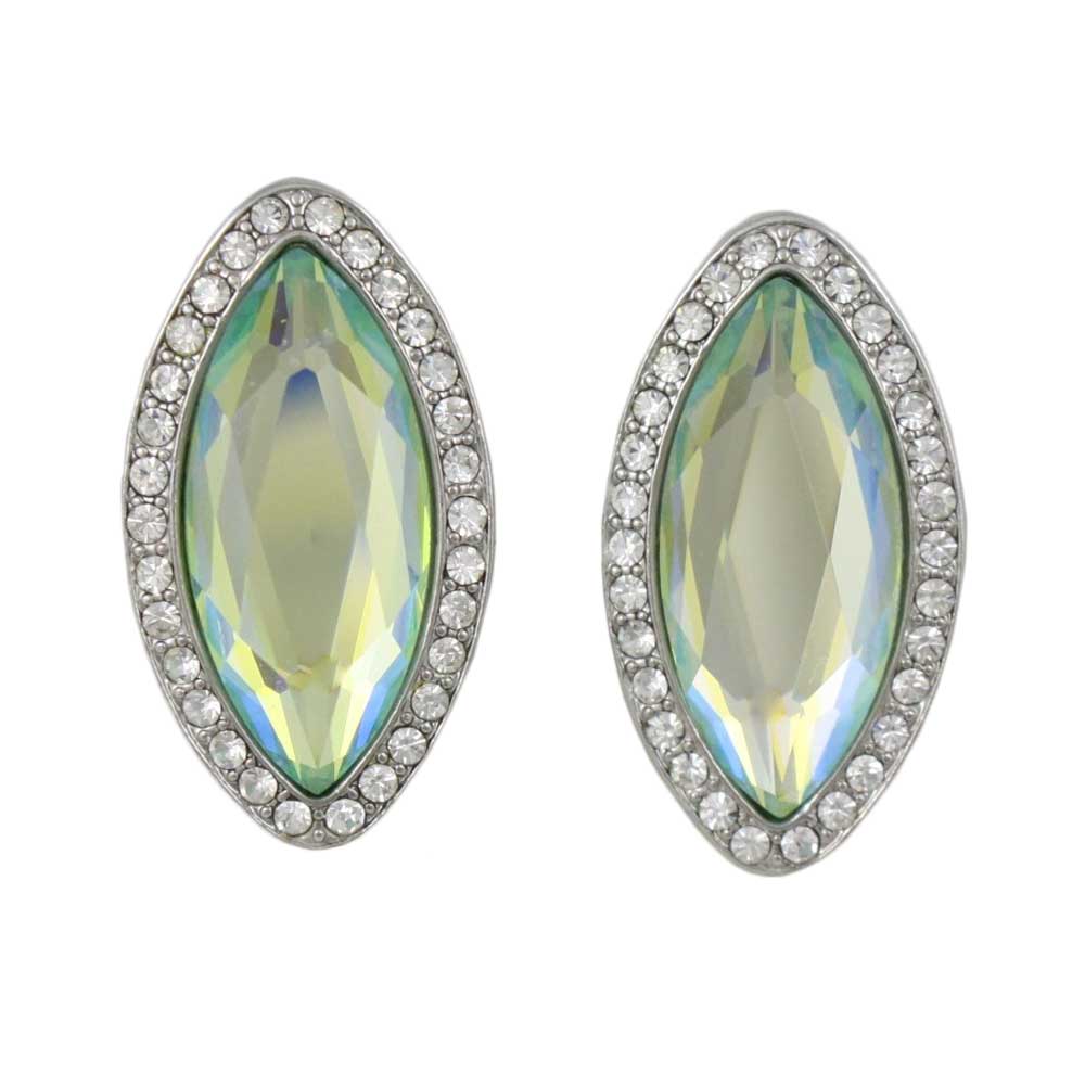 Light Green Marquis Glass with Clear Crystals Clip Earring - REC281C - Lilylin Designs