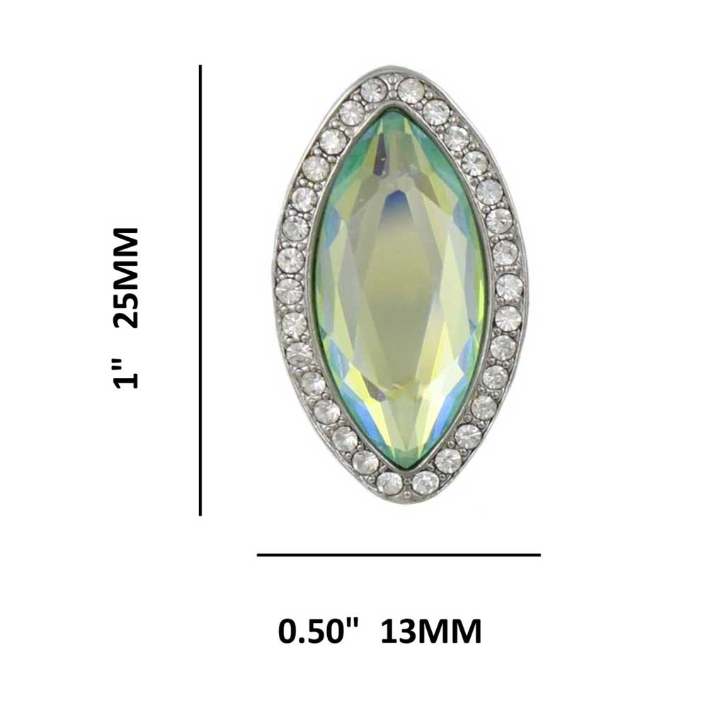 Light Green Marquis Glass with Clear Crystals Clip Earring - REC281C - Lilylin Designs