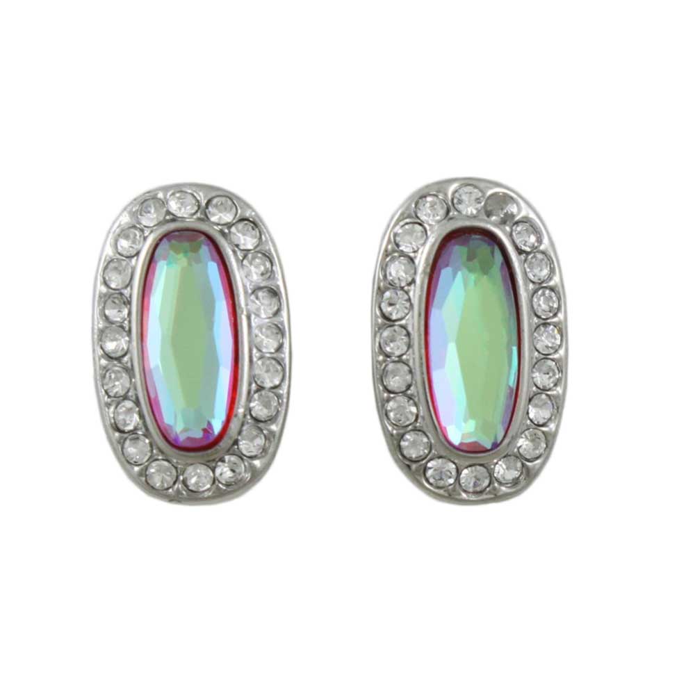 Purple Iridescent Glass and Crystal Oval Pierced Earring - REC283 - Lilylin Designs