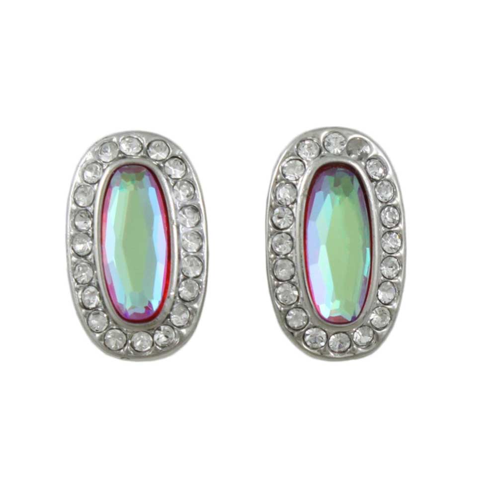 Lilylin Designs Purple Iridescent Glass and Crystal Oval Stud Earring