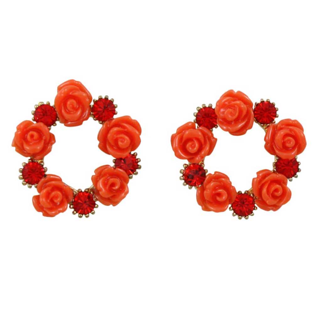 Ring of Red Roses with Red Crystals Pierced Earring - REC304 - Lilylin Designs