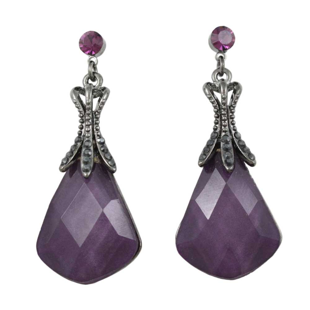 Purple Acrylic Teardrop Stone Dangling Pierced Earring - REC308 - Lilylin Designs