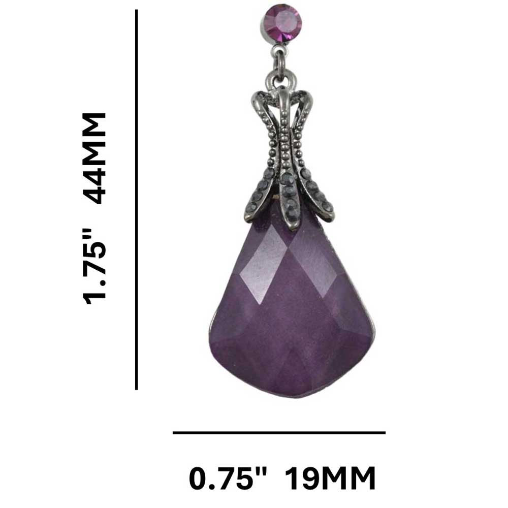 Purple Acrylic Teardrop Stone Dangling Pierced Earring - REC308 - Lilylin Designs