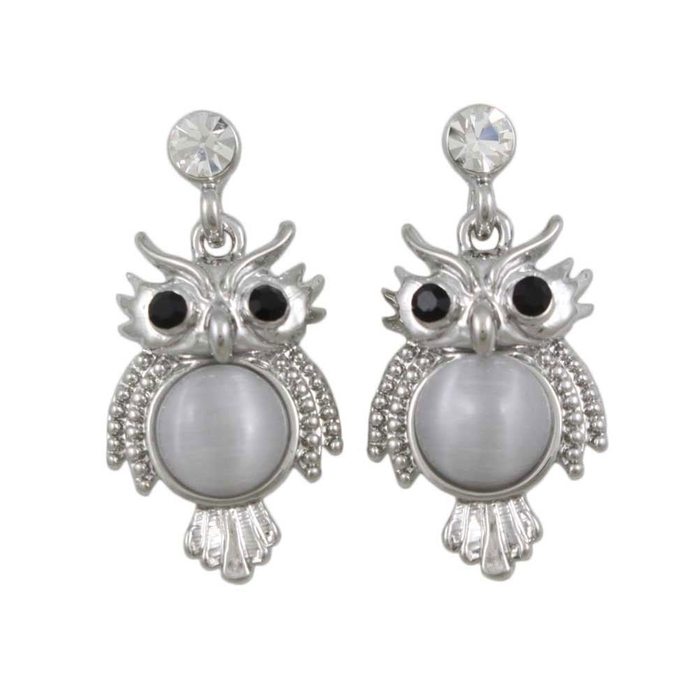 Light Gray Owl Dangling Pierced Earring - REC309 - Lilylin Designs