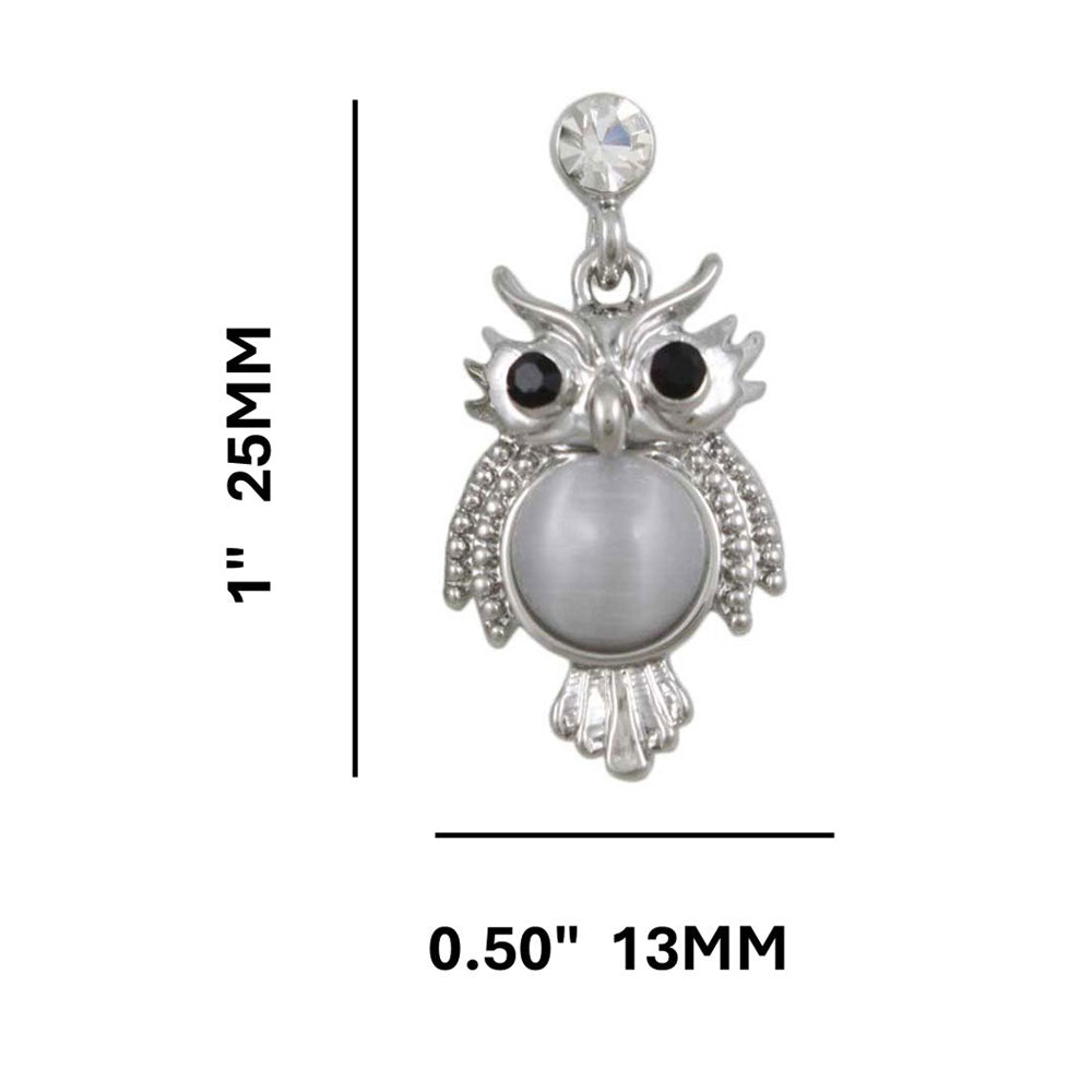 Light Gray Owl Dangling Pierced Earring - REC309 - Lilylin Designs