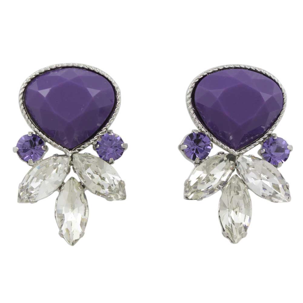 Purple Teardrop with Clear Marquis Pierced Earring - REC311 - Lilylin Designs