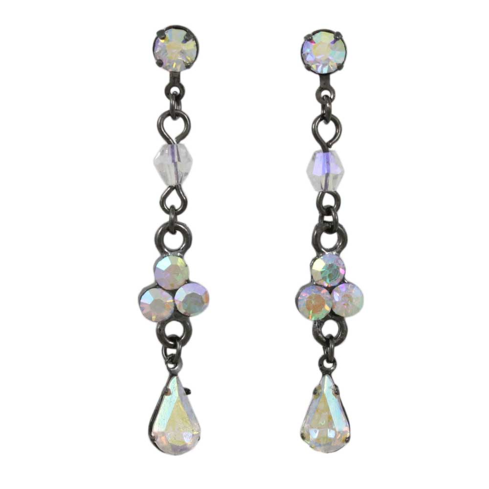 Antique Silver Aurora Borealis Crystal Drops Earring - REC320 - Lilylin Designs
