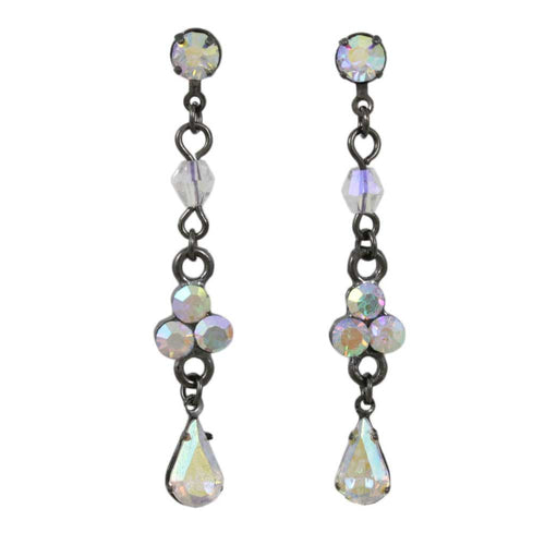 Antique Silver Aurora Borealis Crystal Drops Earring - REC320 - Lilylin Designs