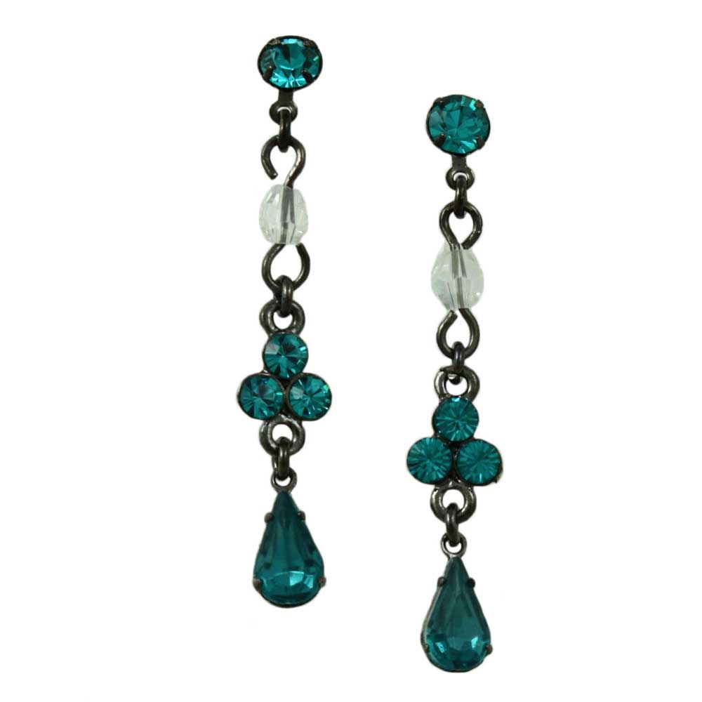 Lilylin Designs Antique Silver-tone Blue Crystal Drops Pierced Earring