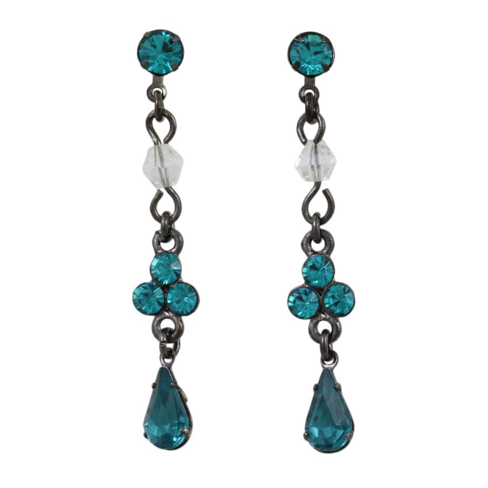 Antique Blue Zircon Crystal Drops Pierced Earring - REC320VM - Lilylin Designs