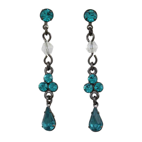 Antique Blue Zircon Crystal Drops Pierced Earring - REC320VM - Lilylin Designs