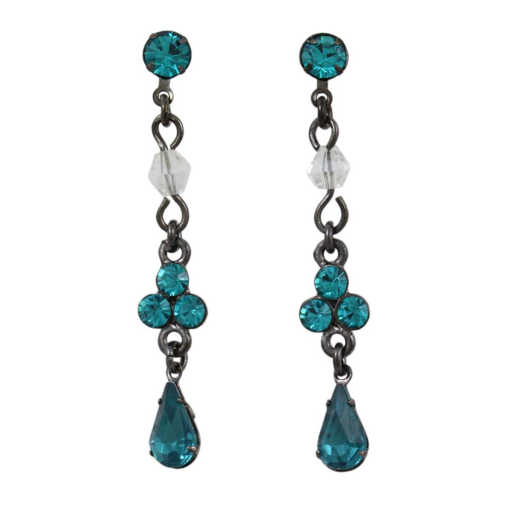 Lilylin Designs Antique Silver-tone Blue Crystal Drops Pierced Earring