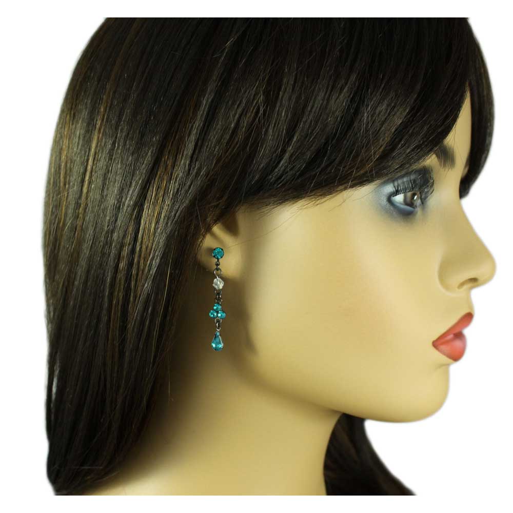 Antique Blue Zircon Crystal Drops Pierced Earring - REC320VM - Lilylin Designs