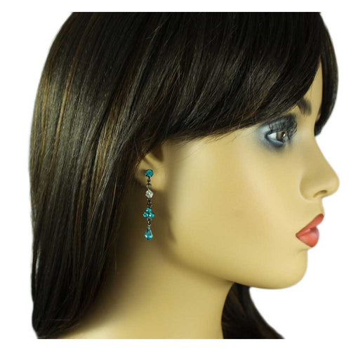 Antique Blue Zircon Crystal Drops Pierced Earring - REC320VM - Lilylin Designs