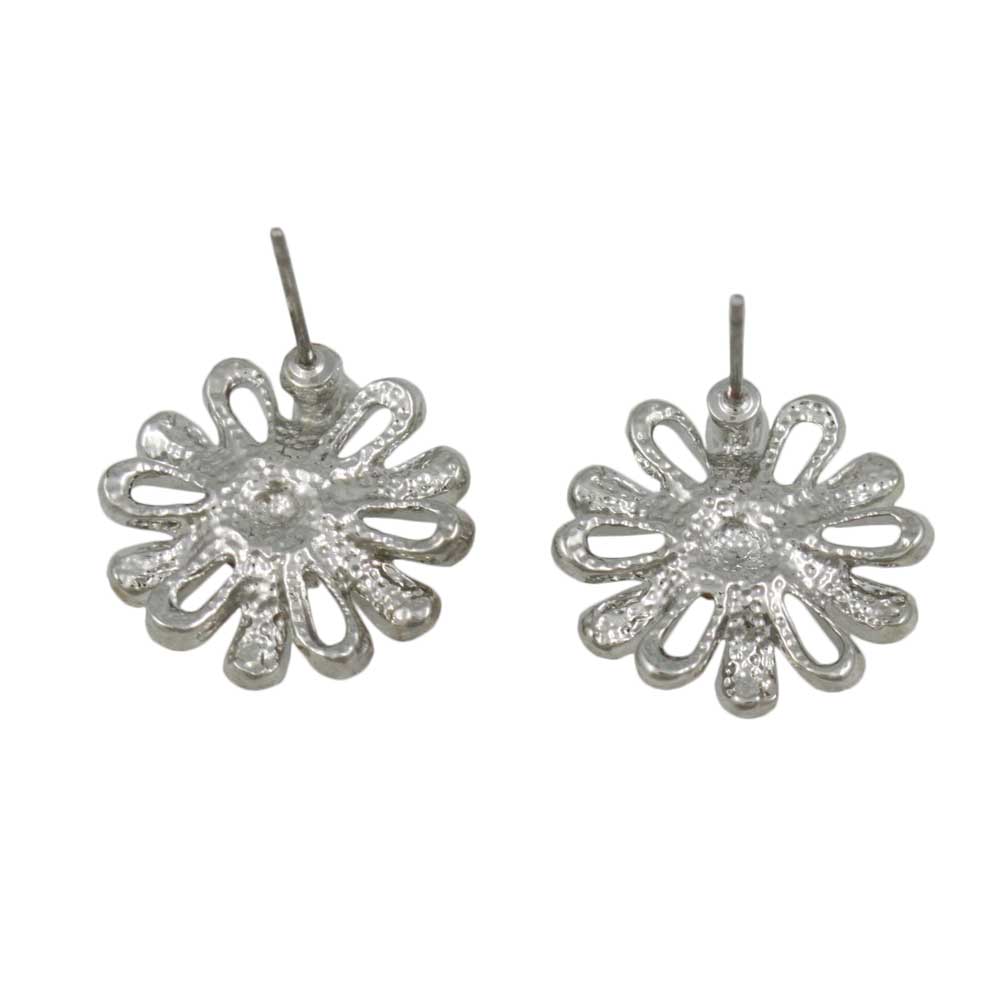 Flower with Assorted Crystals Stud Pierced Earring - REC402 - Lilylin Designs