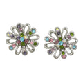 Flower with Assorted Crystals Stud Pierced Earring - REC402 - Lilylin Designs