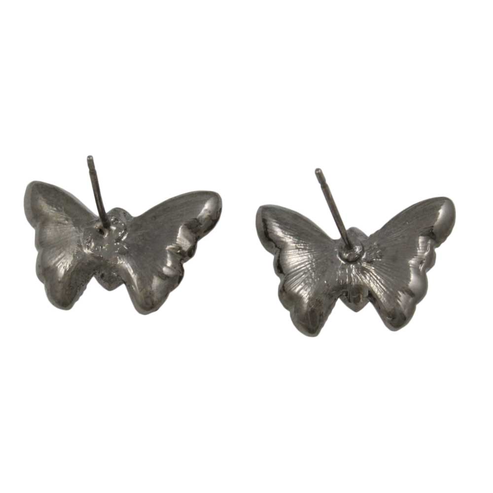 Gray Crystal and Black Butterfly Stud Pierced Earring - REC404 - Lilylin Designs