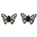Gray Crystal and Black Butterfly Stud Pierced Earring - REC404 - Lilylin Designs