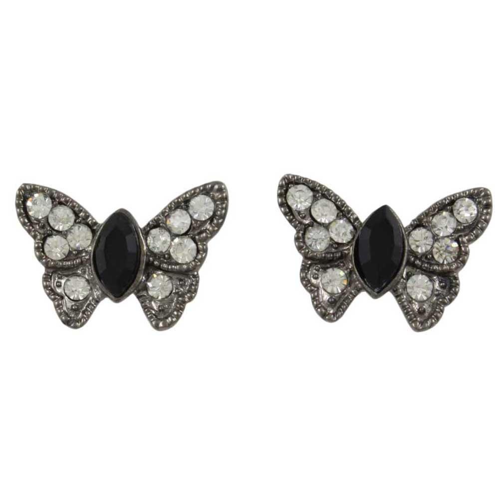 Gray Crystal and Black Butterfly Stud Pierced Earring - REC404 - Lilylin Designs