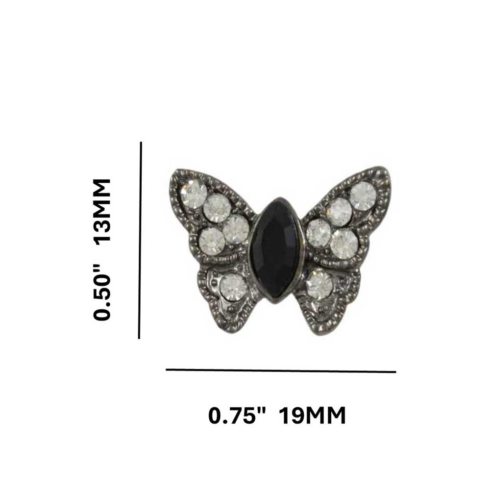 Gray Crystal and Black Butterfly Stud Pierced Earring - REC404 - Lilylin Designs