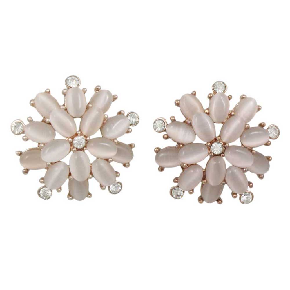 Light Pink Cats Eye Flower Stud Pierced Earring - REC407 - Lilylin Designs