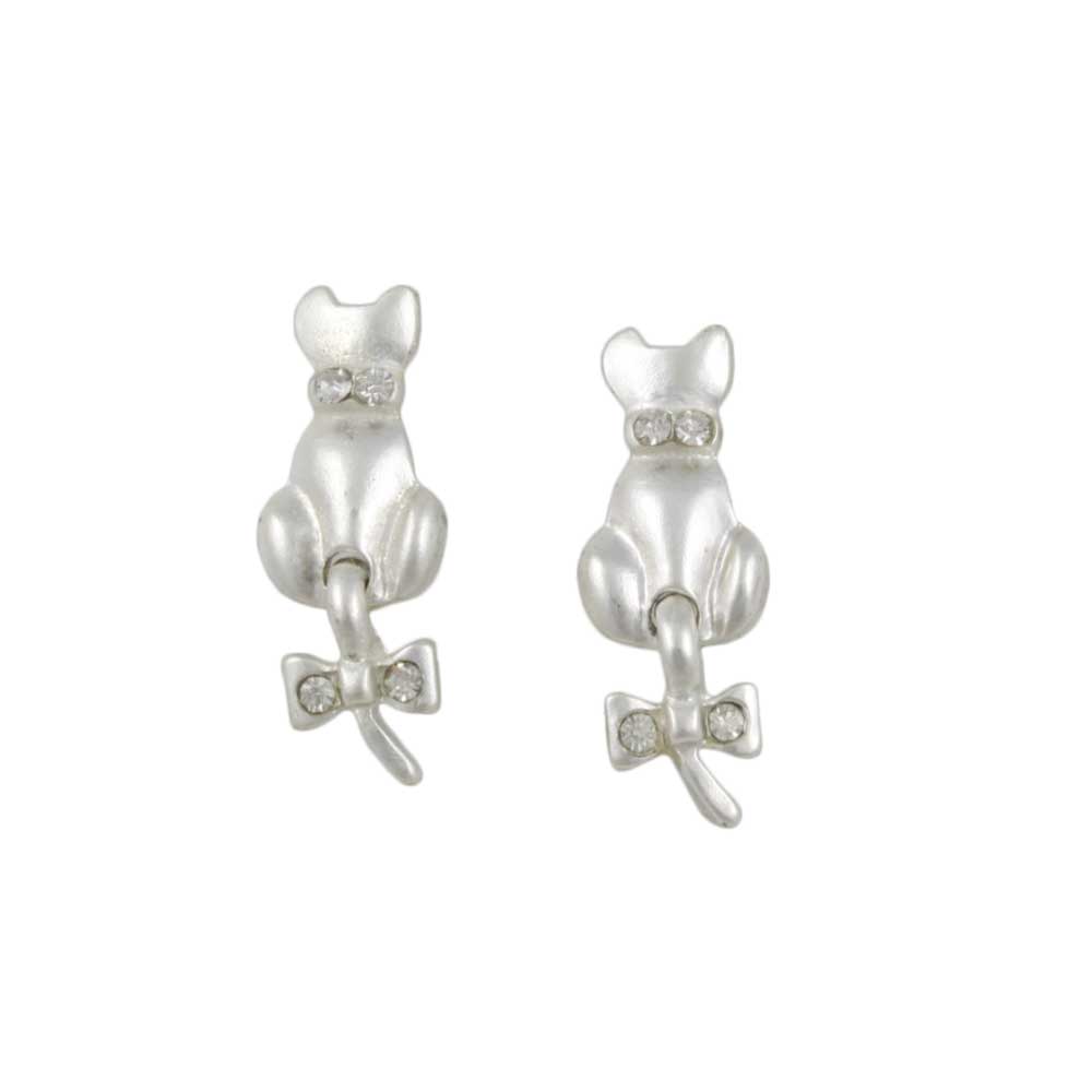 Lilylin Designs Frosted Silver Cat with Bow on Tail Pierced Earring