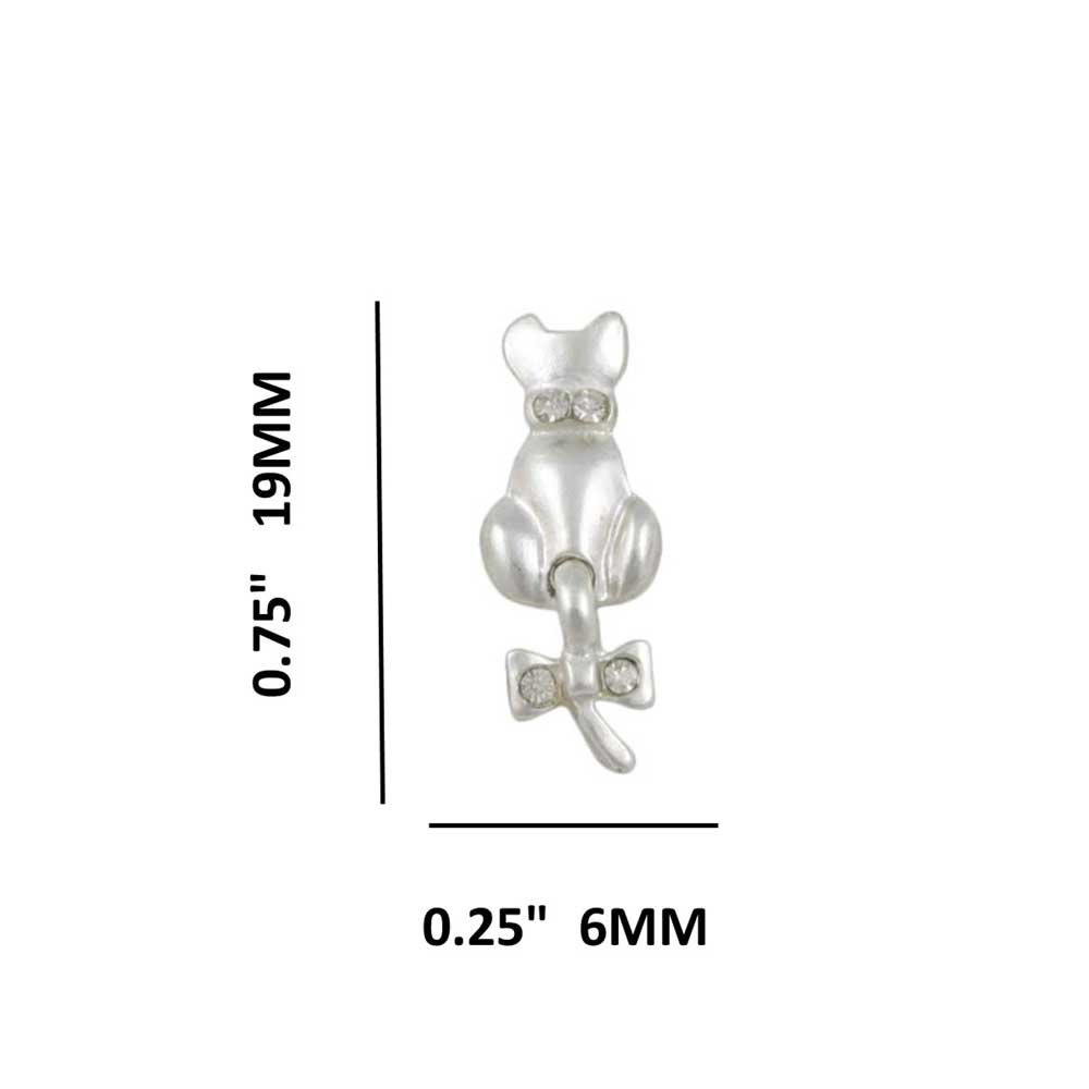 Frosted Silver - tone Cat with Crystal Bow on Tail Pierced Earring - REC409 - Lilylin Designs