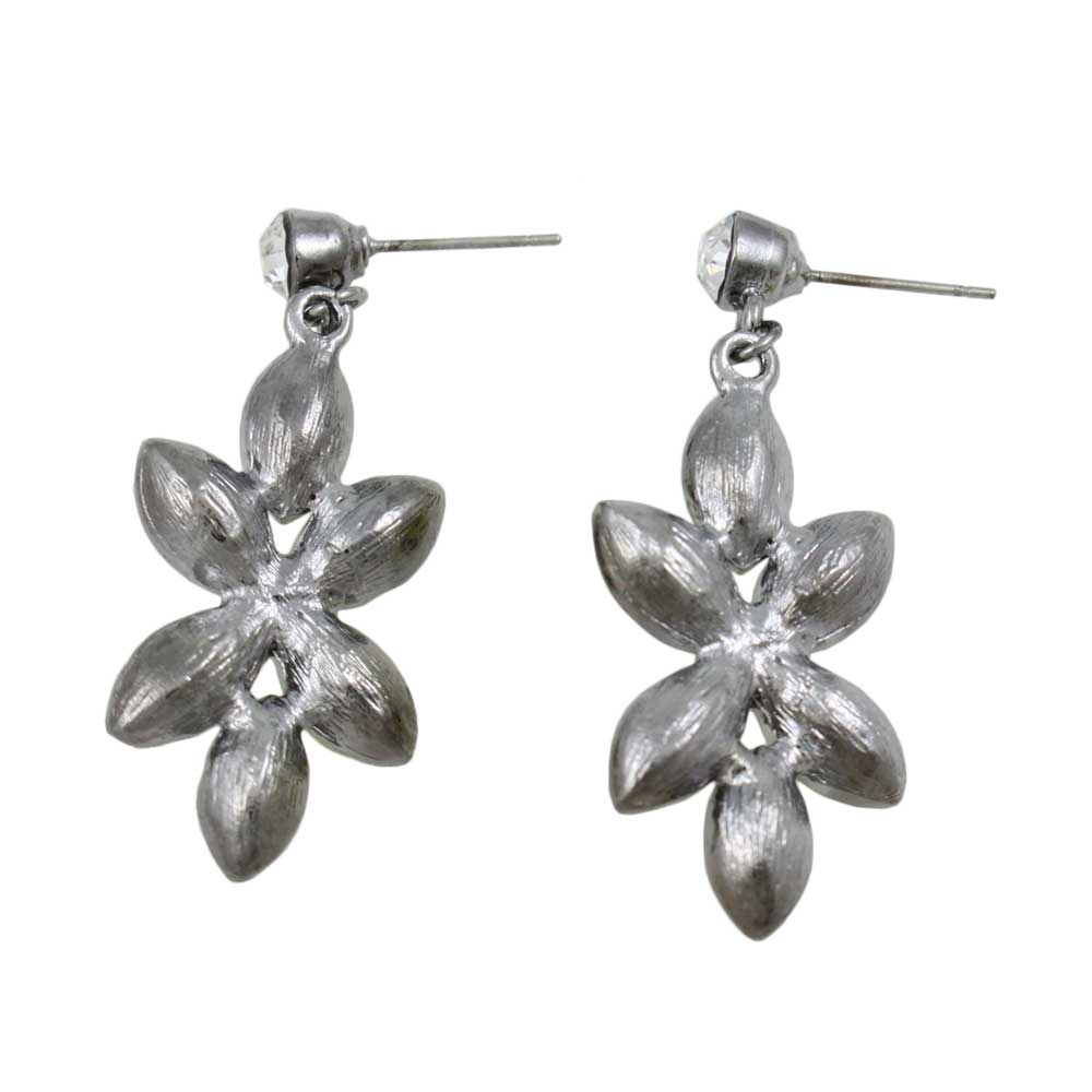 Yellow Flower with Gray Crystal Dangling Pierced Earring - REC413 - Lilylin Designs