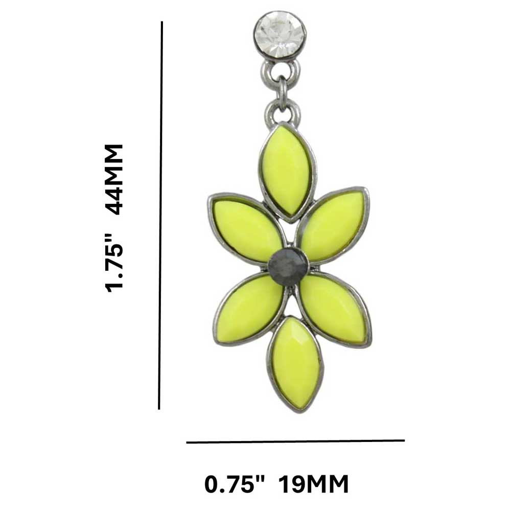 Yellow Flower with Gray Crystal Dangling Pierced Earring - REC413 - Lilylin Designs