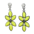Yellow Flower with Gray Crystal Dangling Pierced Earring - REC413 - Lilylin Designs