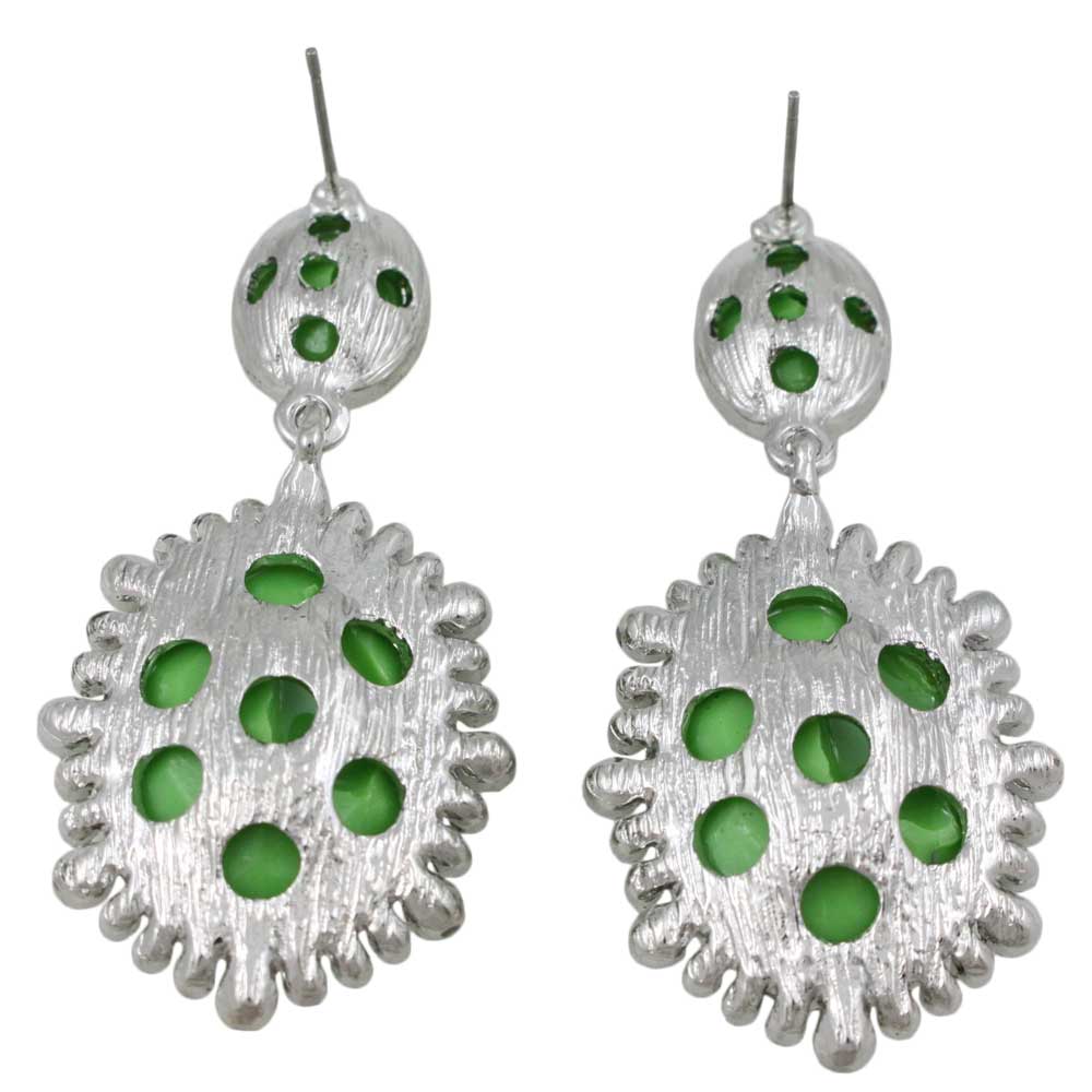 Lime Green Ovals with Crystals Dangling Pierced Earring - REC414 - Lilylin Designs