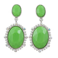 Lime Green Ovals with Crystals Dangling Pierced Earring - REC414 - Lilylin Designs