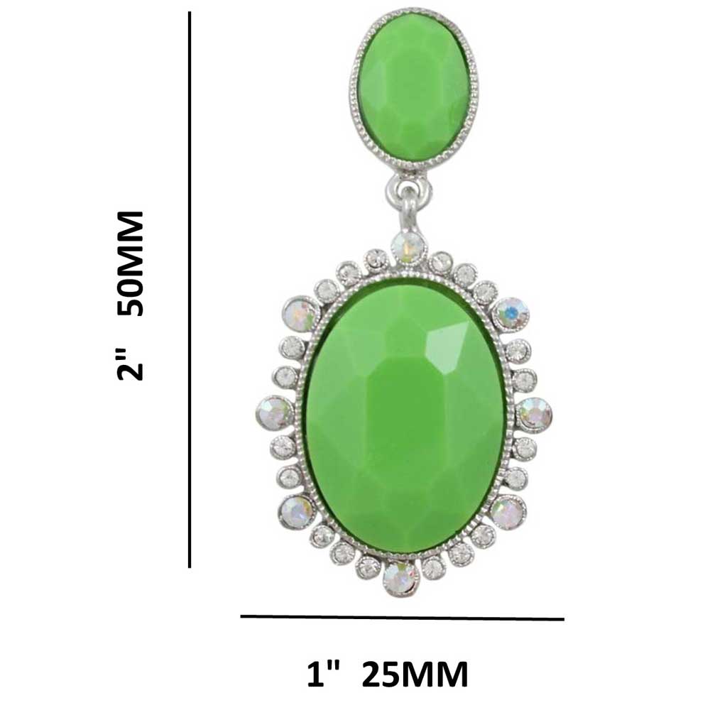 Lime Green Ovals with Crystals Dangling Pierced Earring - REC414 - Lilylin Designs