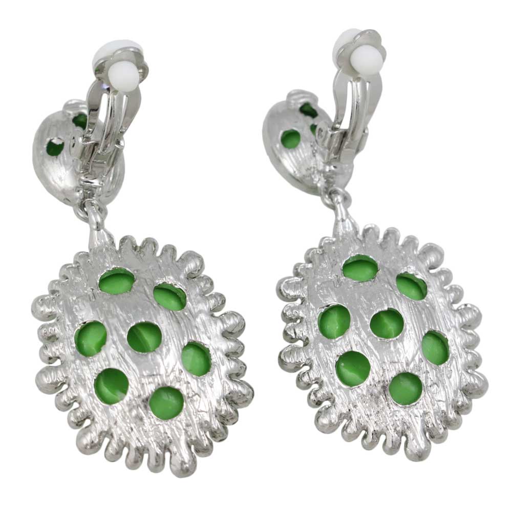 Lime Green Ovals with Crystals Dangling Clip Earring - REC414C - Lilylin Designs