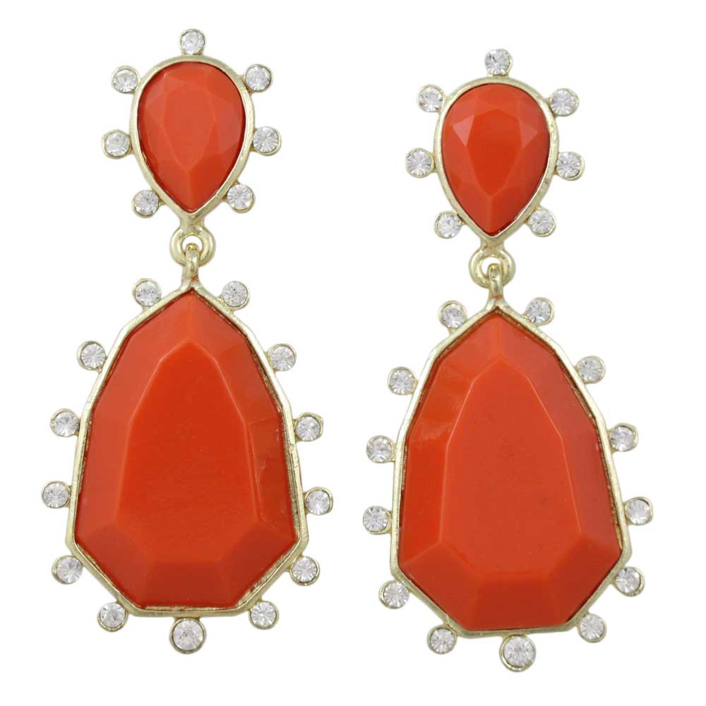 Orange Triangle with Clear Crystals Clip Earring - REC415C - Lilylin Designs