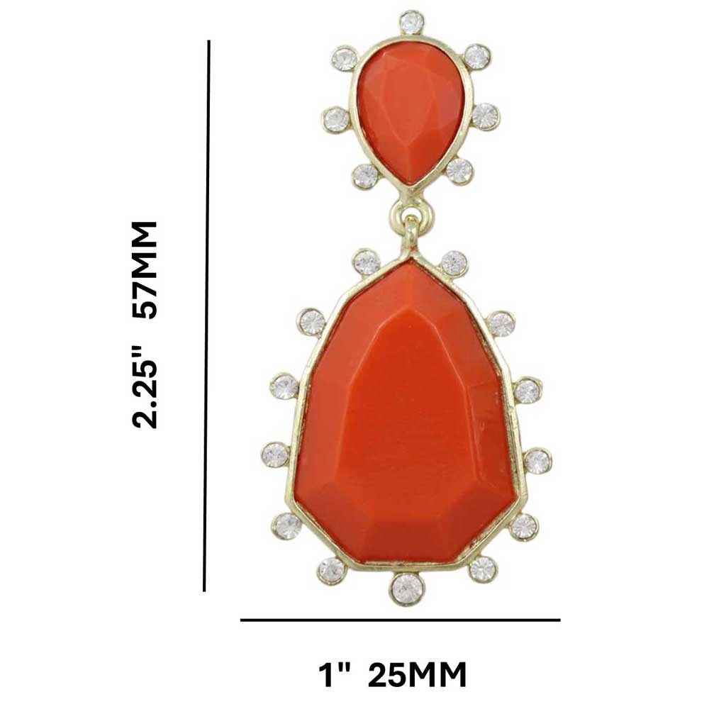 Orange Triangle with Clear Crystals Clip Earring - REC415C - Lilylin Designs