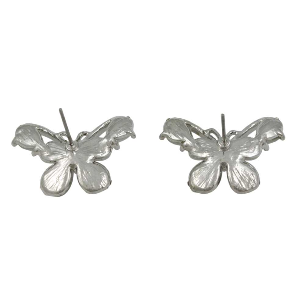 Gray Cats Eye Butterfly Edged with Crystals Pierced Earring - REC418 - Lilylin Designs
