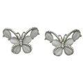 Gray Cats Eye Butterfly Edged with Crystals Pierced Earring - REC418 - Lilylin Designs