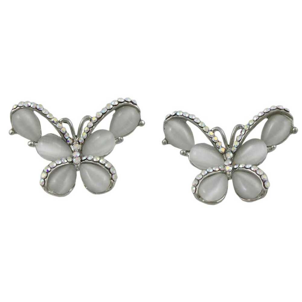 Lilylin Designs Gray Cats Eye Butterfly Edged with Crystals Pierced Earring
